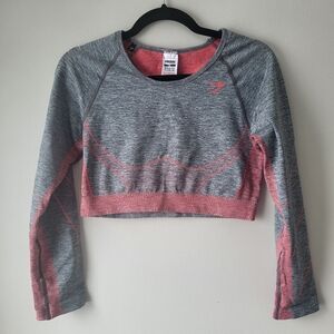 Gymshark Gray & Coral Seamless Crop Long Sleeve Top XL
